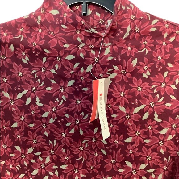 Croft & Barrow Medium 8 - 10 Mockneck Shirt Flowers Wine Tan Long Sleeve NWT - Picture 4 of 9